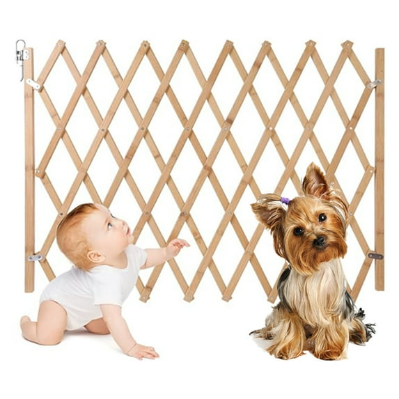 XZKING Expandable Accordion Baby Gate Wooden Accordian Expansion Gate for Doorway Stairs Retractable Gate Safety Protection for Small Medium Pet Dog, 10" to 42" W, 29.5" H