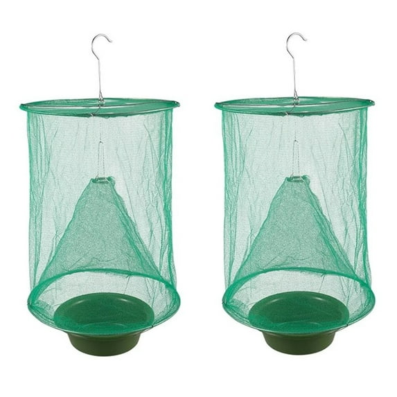 XZKING Fly Traps with Bait-Tray, Reusable Catcher Cage, Outdoor Indoor Hanging, for Farms,Park, Restaurants, 2-Pack