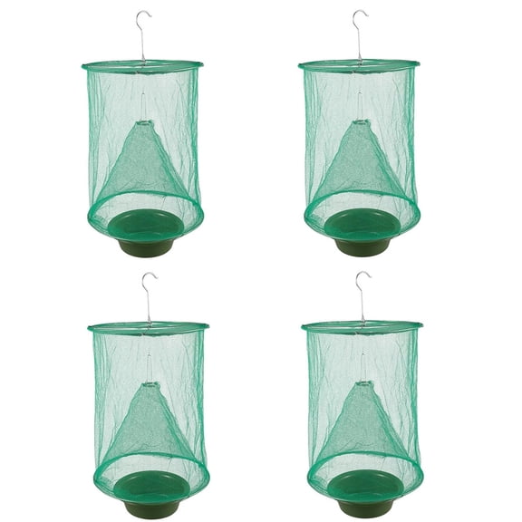 XZKING Fly Traps with Bait-Tray, Reusable Catcher Cage, Outdoor Indoor Hanging, for Farms,Park, Restaurants, 4-Pack