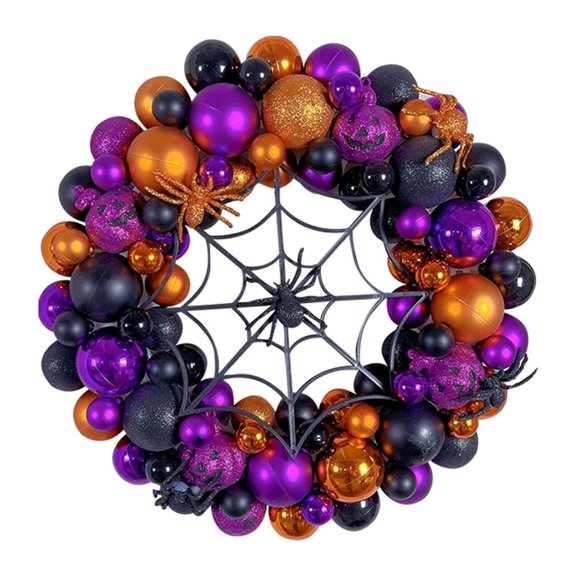 XZKING Halloween Wreath for Front Door16 inch Ball Wreath Treat-or-Trick Spiders Wreath Shatterproof Ball Ornament for Outdoor Indoor Party Holiday Wall Home Decor