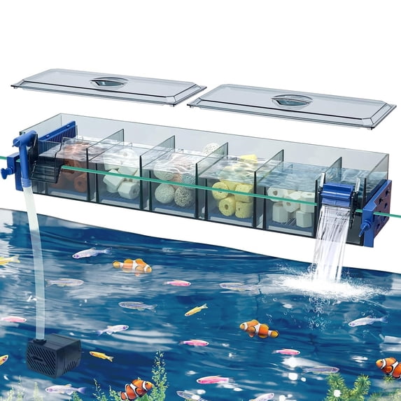 XZKING Multi Layer Aquarium Fish Tank Filter with Waterfall Oxygenation Suitable for 20-30 Gallon Fish Tanks, Flexible Mounting, Dust & Splash Protection