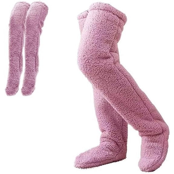 XZKING Over Knee High Fuzzy Sock Plush Slipper Stockings Furry Long Leg Warmers Winter Home Sleeping Socks,1 Pair Pink