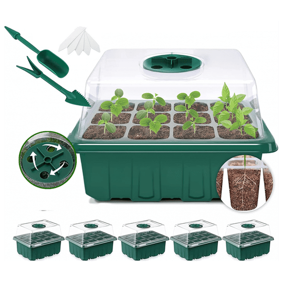 XZKING Seed Starter Tray Seed Starter Kit with Humidity Dome,Green,5 Packs