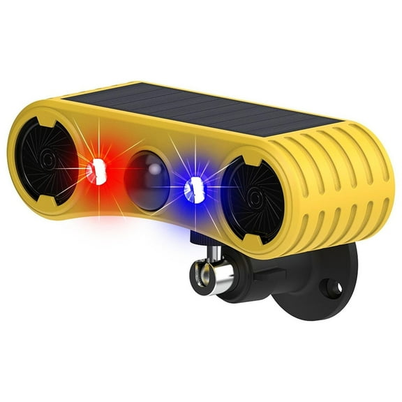 XZKING Solar Indoor&Outdoor Motion Sensor Alarm-2*130db Loud Siren Noise Maker,4 Modes,Mount on Ground or Fence,Red&Blue Motion Activated Strobe Light