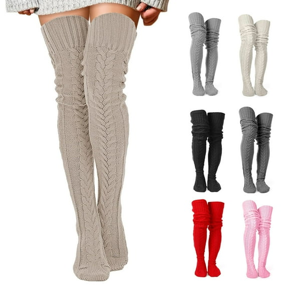 XZKING Women's Cable Knit Thigh High Socks Over Knee High Long Leg Stockings Extra Long Winter Long Boot Leg Warmers,1 Pair-Beige