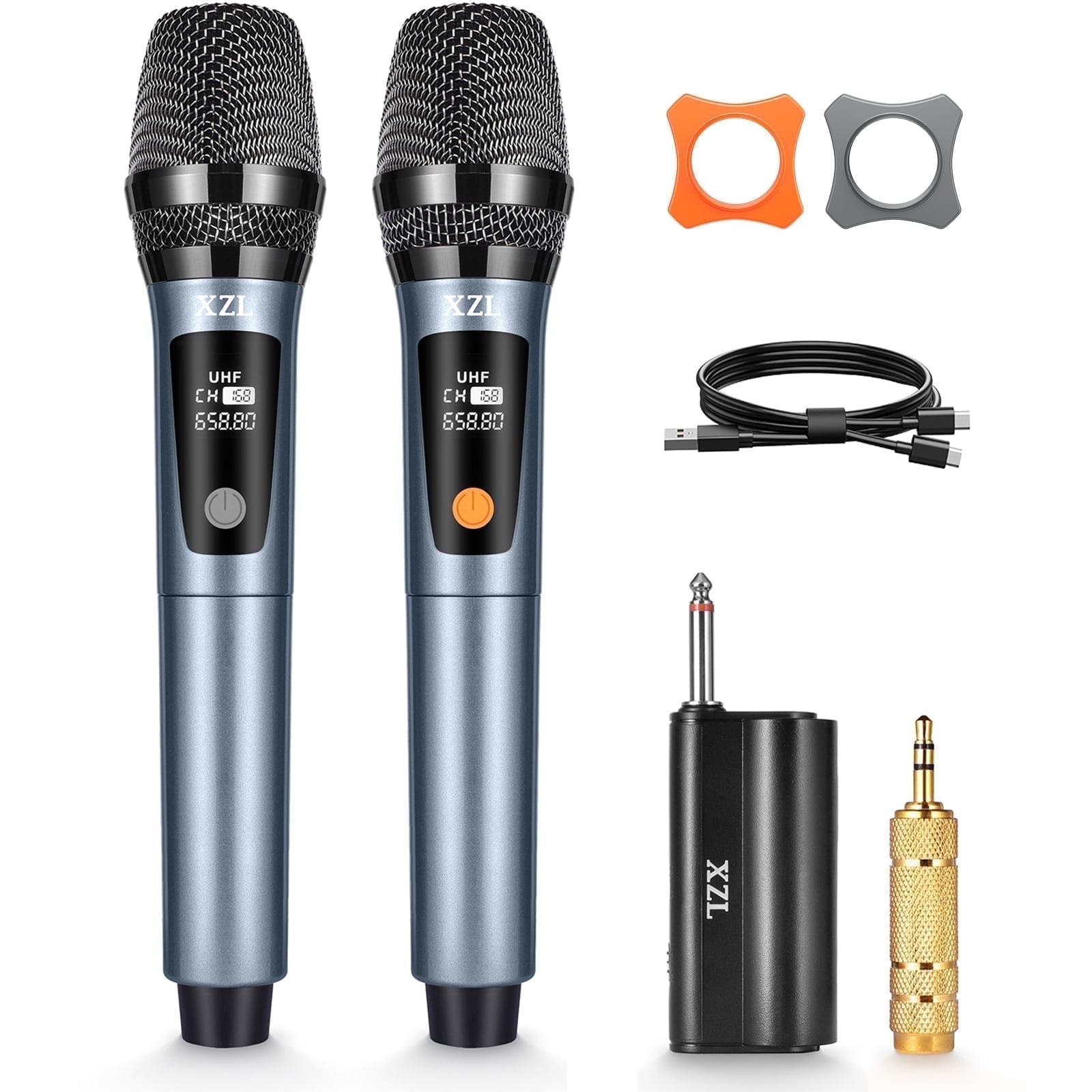 XZL Wireless Microphone, Rechargeable UHF Dual Handheld Metal Mics