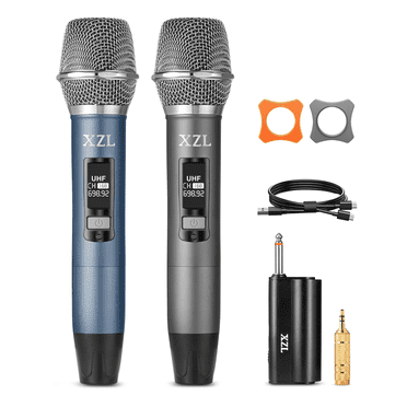 XZL Wireless Microphone Rechargeable UHF Dual Handheld Metal Multipurpose Karaoke Microphone for Adults,Blue & Gray 2 Pcs