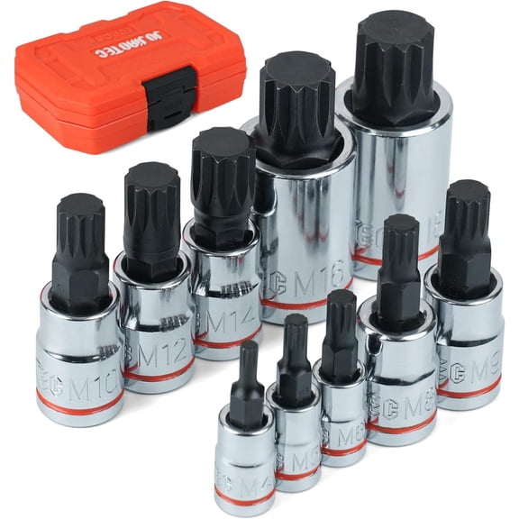 XZN Triple Square Spline Bit Socket Set, 10 Piece, Metric sized, M4 - M18 Premium chrome vanadium Alloy Steel, with Molded Case