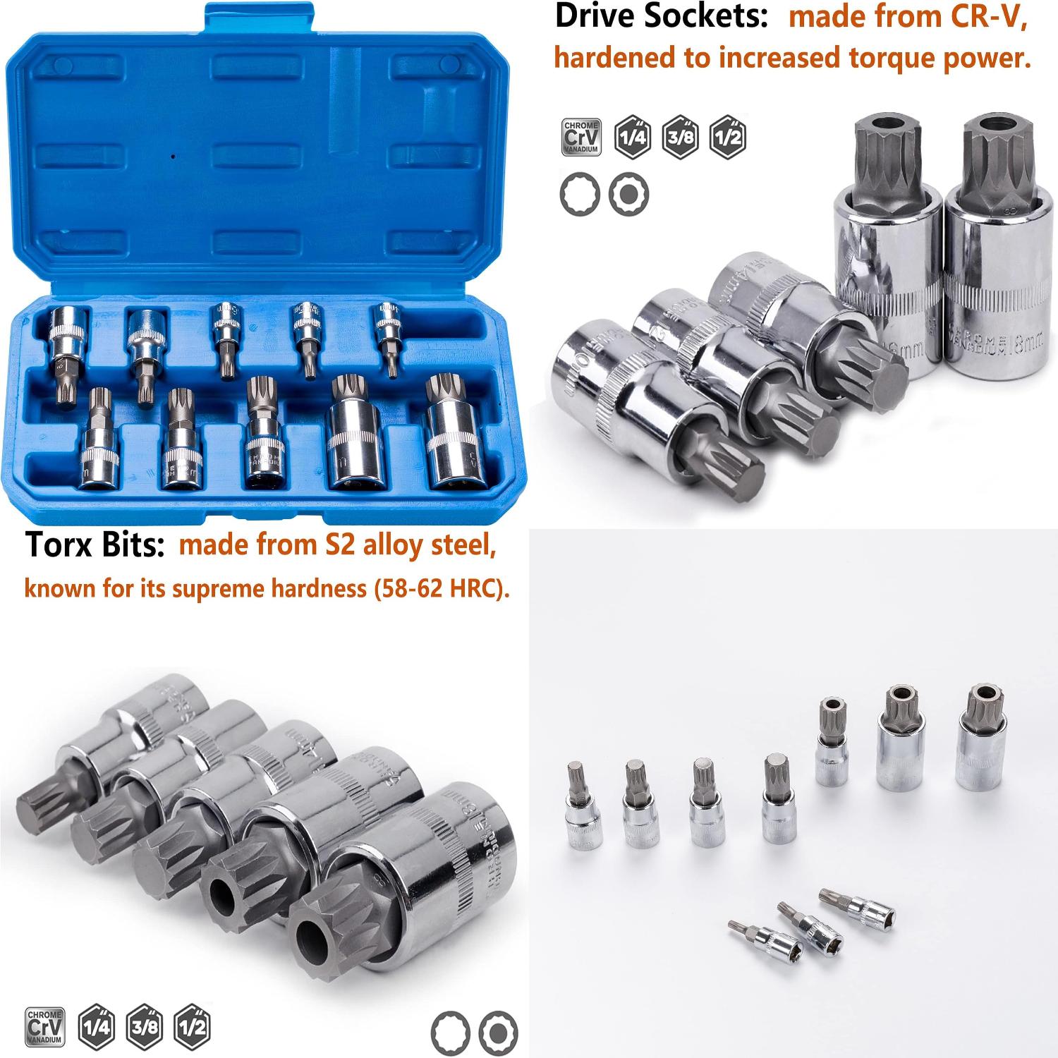 Triple Square Capri Tools XZN Spline Bit Socket Set Metric