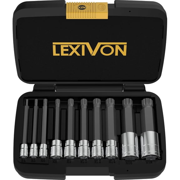 XZN Triple Square Spline Bit Socket Set, Extra Long 4-Inch | 10-Piece European Style M4 - M18, Premium S2 Alloy Steel | Enhanced Storage Case (LX-145L)