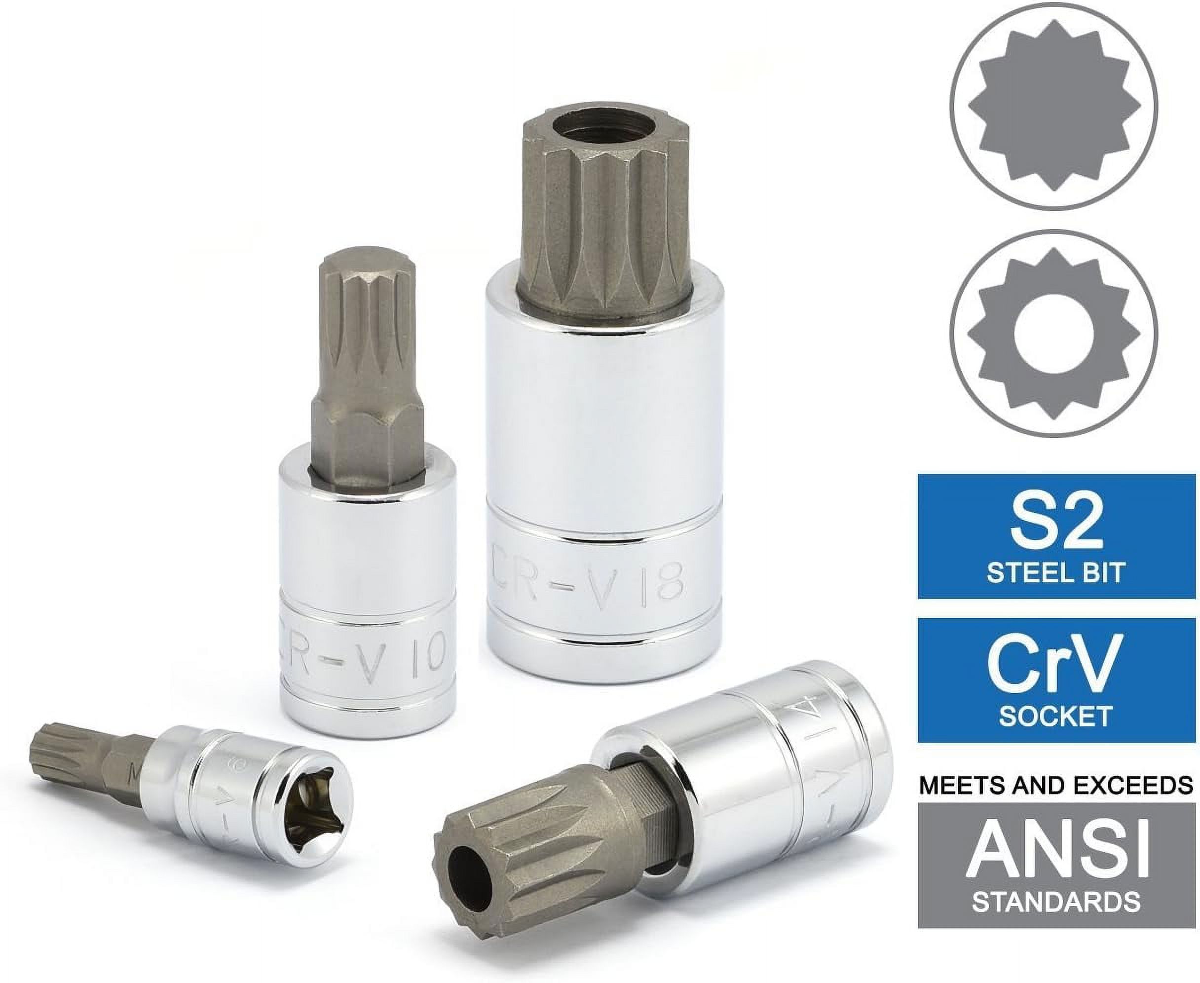 XZN Triple Square Spline Bit Socket Set, Steel 10Piece Set