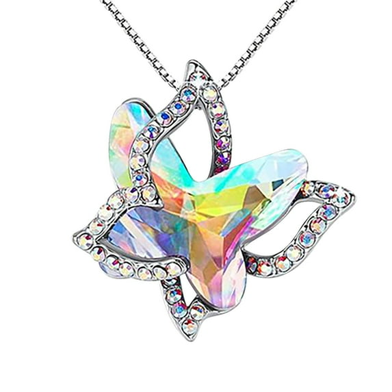 XZNGL Ladies Crystal Butterfly Necklace Multicolor Fashion Pendant Necklace Mothers Day Gifts On Clearance