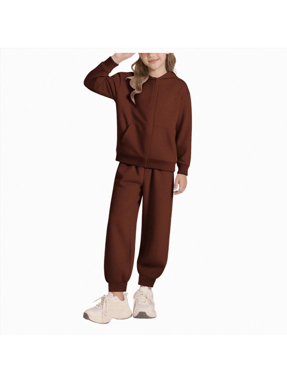 13-14 Years 2-7T Spring Fall Little Girls 2pcs Clothing Set Heart Knit Sweater and Pants Fall Winter Clothes A92-Coffee