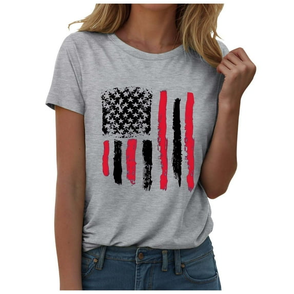 XZNPDUCQ 250th American Anniversary Independence 4th Of July Shirts Women Ameri Can Flag Patriotic T Shirts USA Star Graphic Tee Tops USA Flag 4th of July T-Shirt (XL,A116-Grey)