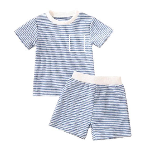 XZNPDUCQ 2Pcs Baby Boy Summer Outfits 3 6 12 18 24 Months 3 Years Short Sleeve Tree/Gesture Print T-Shirt + Elastic Shorts Set Toddler Clothes Short Sets Gift Pajamas & Dailywear Set 2-3 Years,Blue