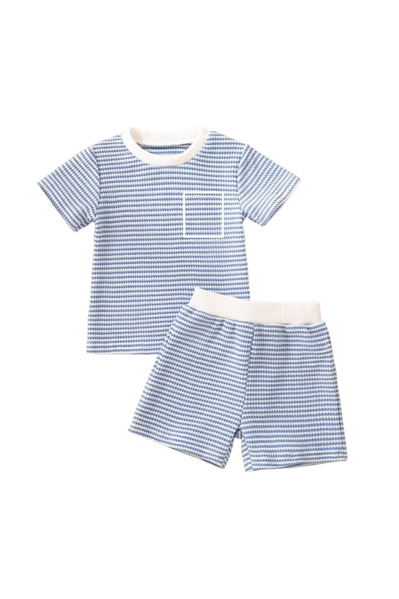 2Pcs Baby Boy Summer Outfits 3 6 12 18 24 Months 3 Years Short Sleeve Tree/Gesture Print T-Shirt + Elastic Shorts Set Toddler Clothes Short Sets Gift Pajamas & Dailywear Set 3-6 Months,Blue