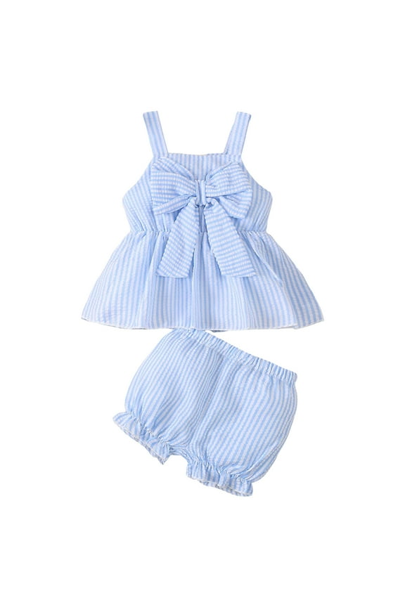 2Pcs Baby Girls Outfits 3 6 12 18 24 Months 3 Years Short Sleeve Tree/Gesture Print T-Shirt + Elastic Shorts SetsGirls Summer 2Pcs T Shorts Set Dailywear Blue,3-6 Months