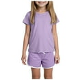 thumbnail image 1 of XZNPDUCQ 2Pcs Summer Outfits Set for Toddler Girls – Flower Short Sleeve T-Shirt + Shorts, Perfect Gift Set Summer 2Pcs Gift Outfits Set Pajamas Set 9-10 Years Purple, 1 of 9