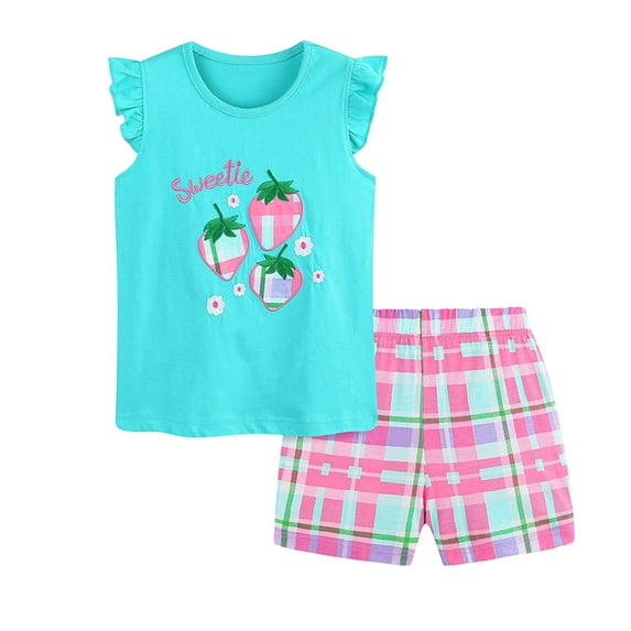 XZNPDUCQ 2Pcs Toddler Girls Summer Outfits Set – Flower Short Sleeve T-Shirt and Pants for Gift Summer Outfits Girls' Clothing Set Summer Short Set Outfit 5-6 Years,Blue