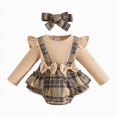 thumbnail image 1 of XZNPDUCQ 3-6 Months Unisex Newborn Baby Fall Winter Outfit Set Romper Dress Ruffles Long Sleeve Clothes Jumpsuit With Bow Headband Sleep & Play One-Piece Bodysuit,A83-Brown, 1 of 8