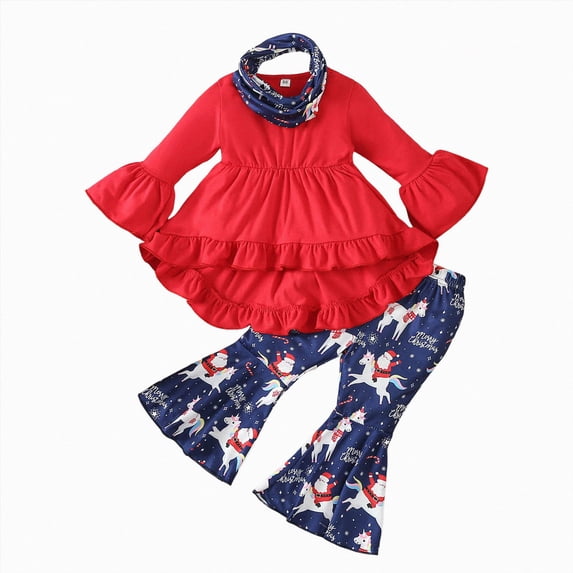 XZNPDUCQ 4-5 Years Toddler Baby Girls Flower Outfits Shirt Pants Set Kids Fall Winter 2 Piece Clothes 0 6 12 18 24 Months 2T 3T 4T 2 PC Playwear Set A119-Red