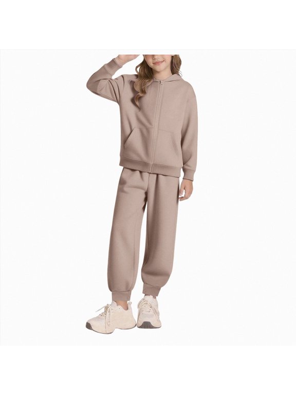 5-6 Years 2-7T Spring Fall Little Girls 2pcs Clothing Set Heart Knit Sweater and Pants Fall Winter Clothes A92-Khaki