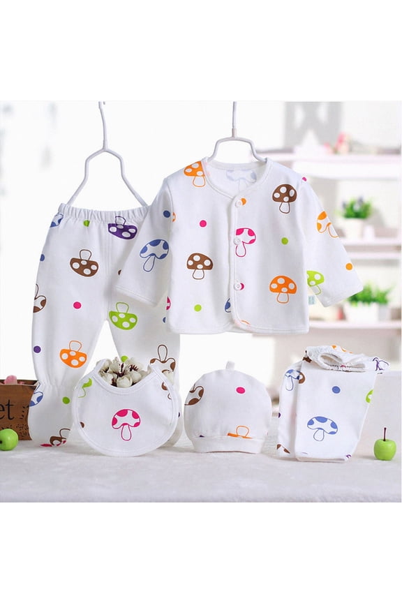 5Pcs Newborn Baby Boy Girl Clothes Sets Cute Tops+Hat+Pants+Bib+Sock Shose+Romper Outfits Set Newborn Baby JumpsuitNewborn Baby Essentials and Accessories Gifts Layette Set