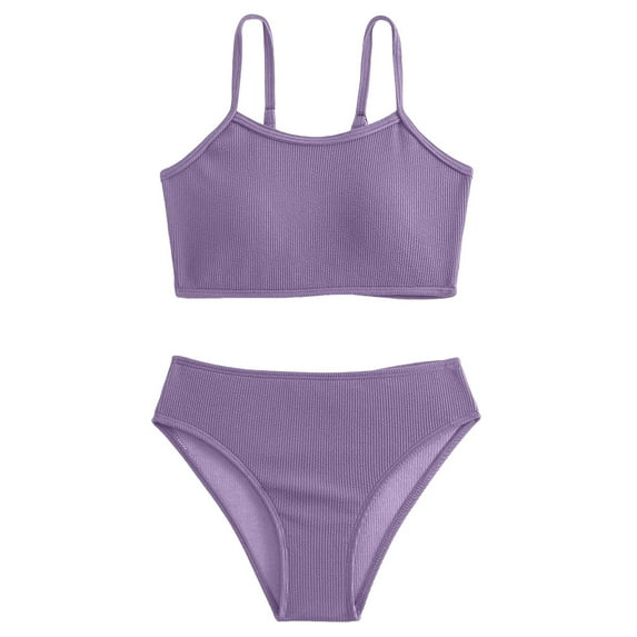 XZNPDUCQ 7 14 Years Old Middle And Older Girls Bikini With Bra Pads Two Piece Swimsuit Swimming Suit For Girls 13-14 Years Purple