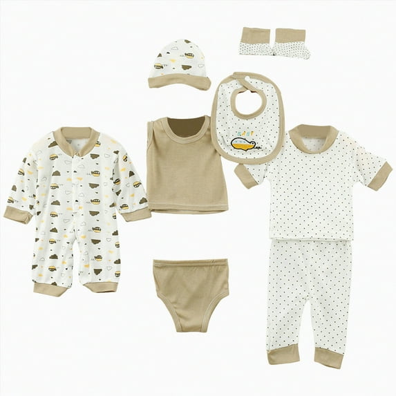 XZNPDUCQ 8PCS Infant Newborn Preemie Newborn Baby Newborn Baby Girl Boy Cotton Romper Hat Outfits Clothes Sets Size 0-3 Months 8PCS Girl Boy Newborn Gifts Set Bodysuits Set