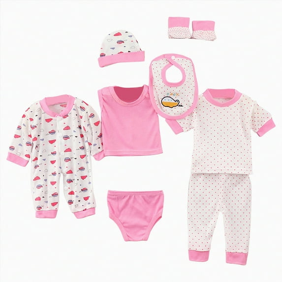 XZNPDUCQ 8PCS Preemie Baby Baby Girl Boy Cotton Romper Hat Outfits Clothes Sets Size 0-3 Months 8PCS Girl Boy Gifts Set Bodysuits Set