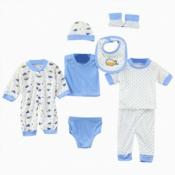 XZNPDUCQ 8Pcs Baby Girl Boy Clothes Sets Cute Tops+Hat+Pants+Bib+Sock Shose+Romper Outfits Set Baby Jumpsuit 0-3 Months Baby Gifts Set