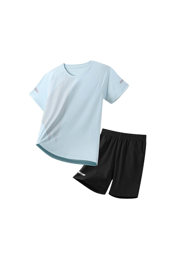 Baby Boy Summer Outfit Short Sleeve T Shirt Toddler Boy Summer Clothes Dailywear Set Summer Outfit (13-14 Years,Blue)