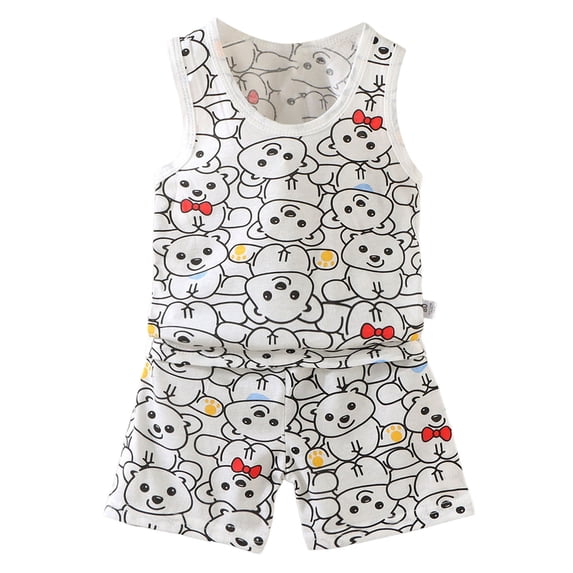 XZNPDUCQ Baby Boy's Summer Wear Cotton Sleeveless Tank Top with Drawstring Shorts 2PCS Set for 3 6 12 18 Months 2T kids Short Sets Summer Pjs Pajamas & Dailywear