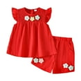 thumbnail image 1 of XZNPDUCQ Baby Girl Clothes Toddler Girl Summer Outfits Shirts Tops Ripped Denim Shorts Set Little Girl Clothes T-shirt Short Sets 9-12 Months Red, 1 of 5