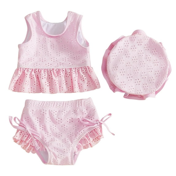 XZNPDUCQ Baby Girl Purple White Swimsuit Toddler Girl Solid Bathing Suit Two Piece Bikini Set Swimming Suit For Girls 12-18 Months Pink