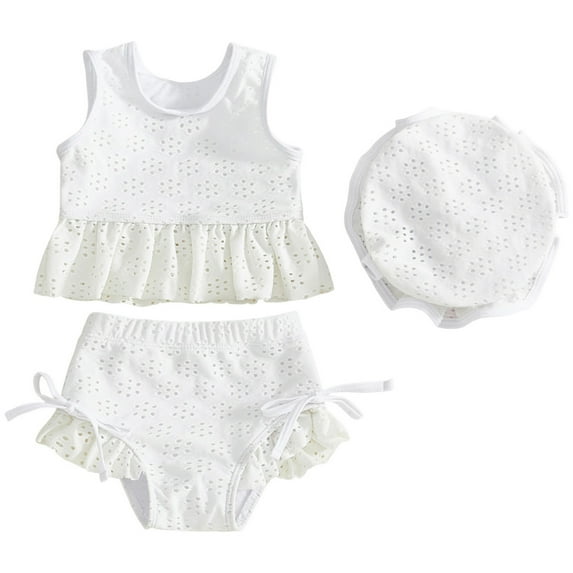 XZNPDUCQ Baby Girl Purple White Swimsuit Toddler Girl Solid Bathing Suit Two Piece Bikini Set Swimming Suit For Girls 12-18 Months White