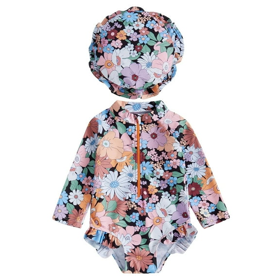 XZNPDUCQ Baby Girl Swimsuit Long Sleeve With Hat Set Zipper Swimsuit Swimming Suit For Girls 0-3 Months Multicolour