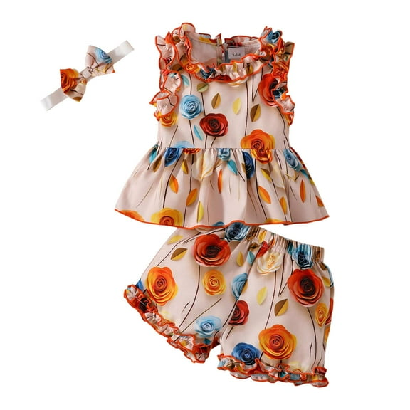 XZNPDUCQ Baby Girls's Summer Wear Short Sleeve Polo Shirt with Drawstring Shorts 2PCS Set for Smart Look kids Casual Elastic Shorts 2Pcs Dailywear Orange，18-24 Months