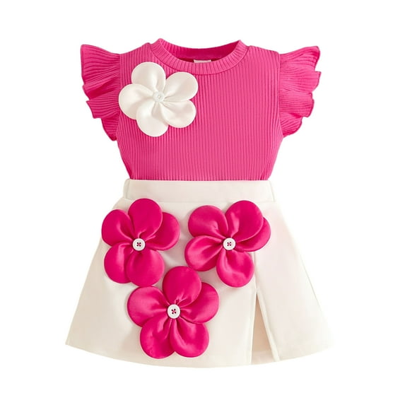 XZNPDUCQ Baby Toddler Girls Floral Short Sleeve Tops T-Shirt Vest & Denim Shorts Set Kids 1T 2T 3T 4T 5T Clothes Summer Outfits Short T-shirt Sets 18-24 Months Pink
