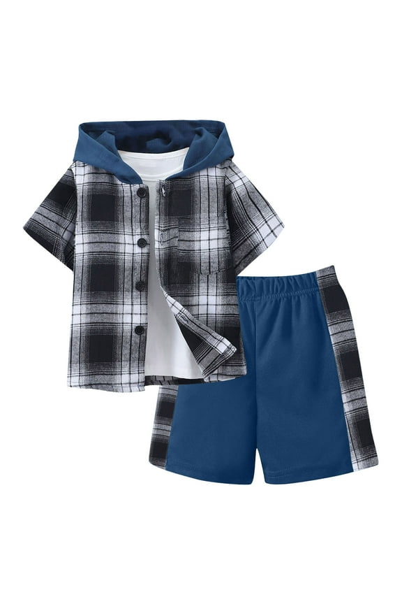 Boys Short Sleeved Shorts Suit Comfortable Soft Fashionable Breathable Casual Suit Dailywear Set Summer Outfit (5-6 Years,Blue)