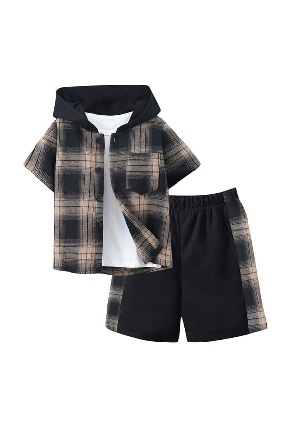 Boys Short Sleeved Shorts Suit Comfortable Soft Fashionable Breathable Casual Suit Dailywear Set Summer Outfit (7-8 Years,Brown)