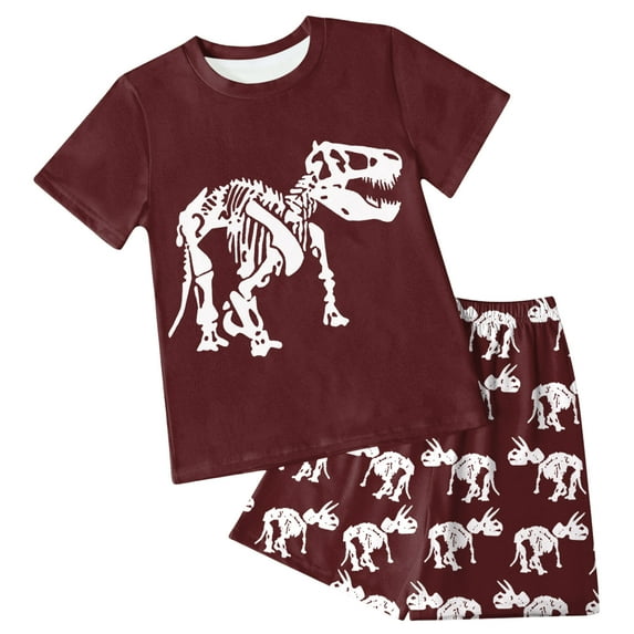 XZNPDUCQ Children Sportswear Short Sleeve Black Pants Fashion Boys And Girls ClothesPajamas Set Summer Outfit (5-6Years,Wine)