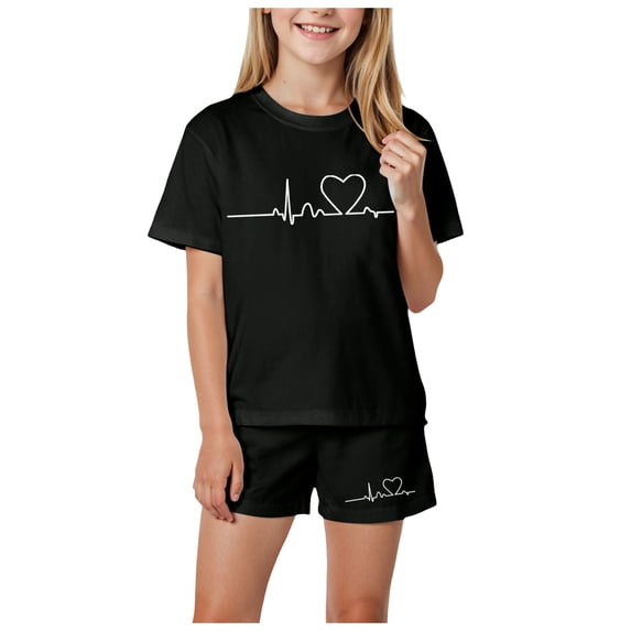 XZNPDUCQ Cute Flower Summer 2Pcs Outfits Set for Toddler Girls – Short Sleeve T-Shirt and Shorts Gift Set Summer 2Pcs Gift Outfits Set Pajamas Set 11-12 Years Black