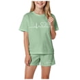 thumbnail image 1 of XZNPDUCQ Cute Flower Summer 2Pcs Outfits Set for Toddler Girls – Short Sleeve T-Shirt and Shorts Gift Set Summer 2Pcs Gift Outfits Set Pajamas Set 5-6 Years Green, 1 of 4