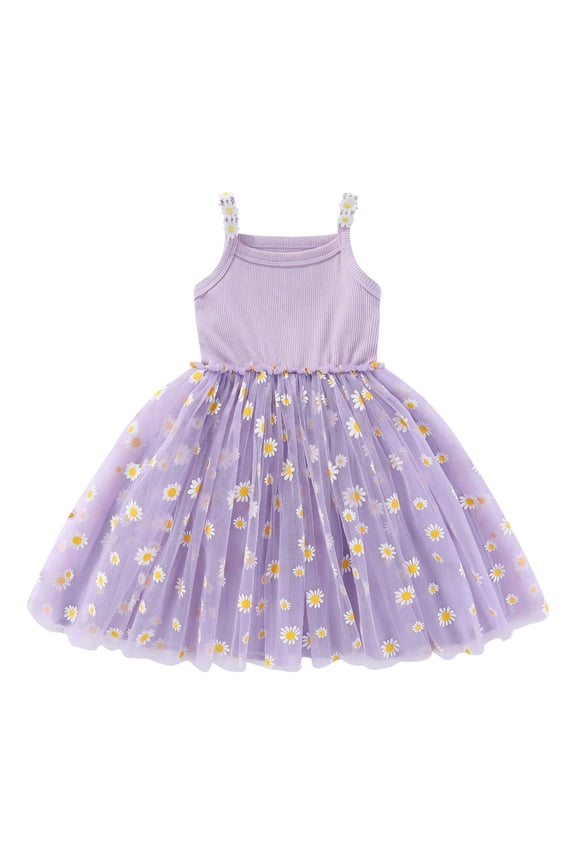 Girl Summer Dress Sleeveless Tank Cotton Casual Spaghetti Strap Jersey Shirt Cool Beach Sundress Wedding Princess Dress (2-3 Years,Purple)