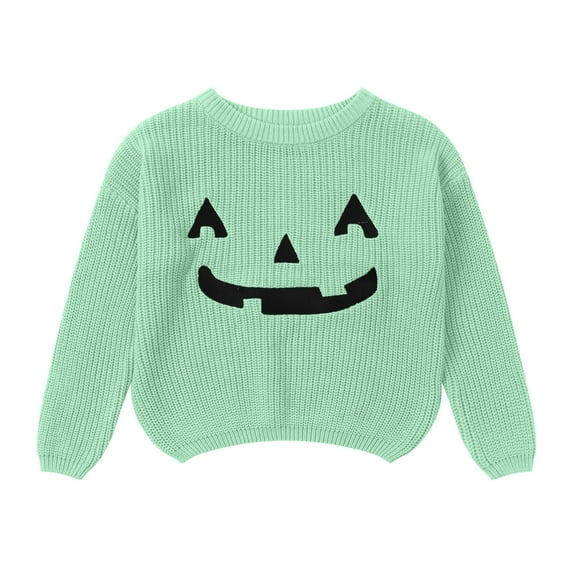 XZNPDUCQ Girls Cardigan Sweater Button Long Sleeve Crewneck Knit Solid Sweaters Tops Halloween Sweater Long Sleeve Ghost/Pumpkin Cardigan Coat,1-2 Years,Green