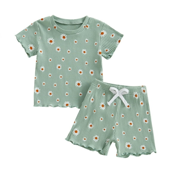 XZNPDUCQ Girls Clothes Baby Girls Outfits 12-18 Months Clothes Short Sleeve T-Shirt Tee Tops Joggers Casual Elastic Shorts s Casual Elastic Shorts 2Pcs Dailywear Green,18-24 Months