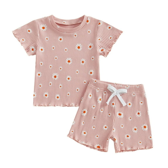 XZNPDUCQ Girls Clothes Baby Girls Outfits 12-18 Months Clothes Short Sleeve T-Shirt Tee Tops Joggers Casual Elastic Shorts s Casual Elastic Shorts 2Pcs Dailywear Pink,18-24 Months