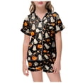 thumbnail image 1 of XZNPDUCQ Girls Pajamas 2 Piece Halloween Pumpkin Print Pajama Set Button Down Short Sleeve Shirt and Shorts Sleepwear Halloween Home Short Sleeve T+Shorts Pajama Set (12-13 Years,Orange), 1 of 4