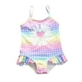 thumbnail image 1 of XZNPDUCQ Girls Print Check Girls' Swimsuit Ruffled 1 Piece Children's Swimsuit Bathing Suit Swimming Suit For Girls 4-5 Years Purple, 1 of 6